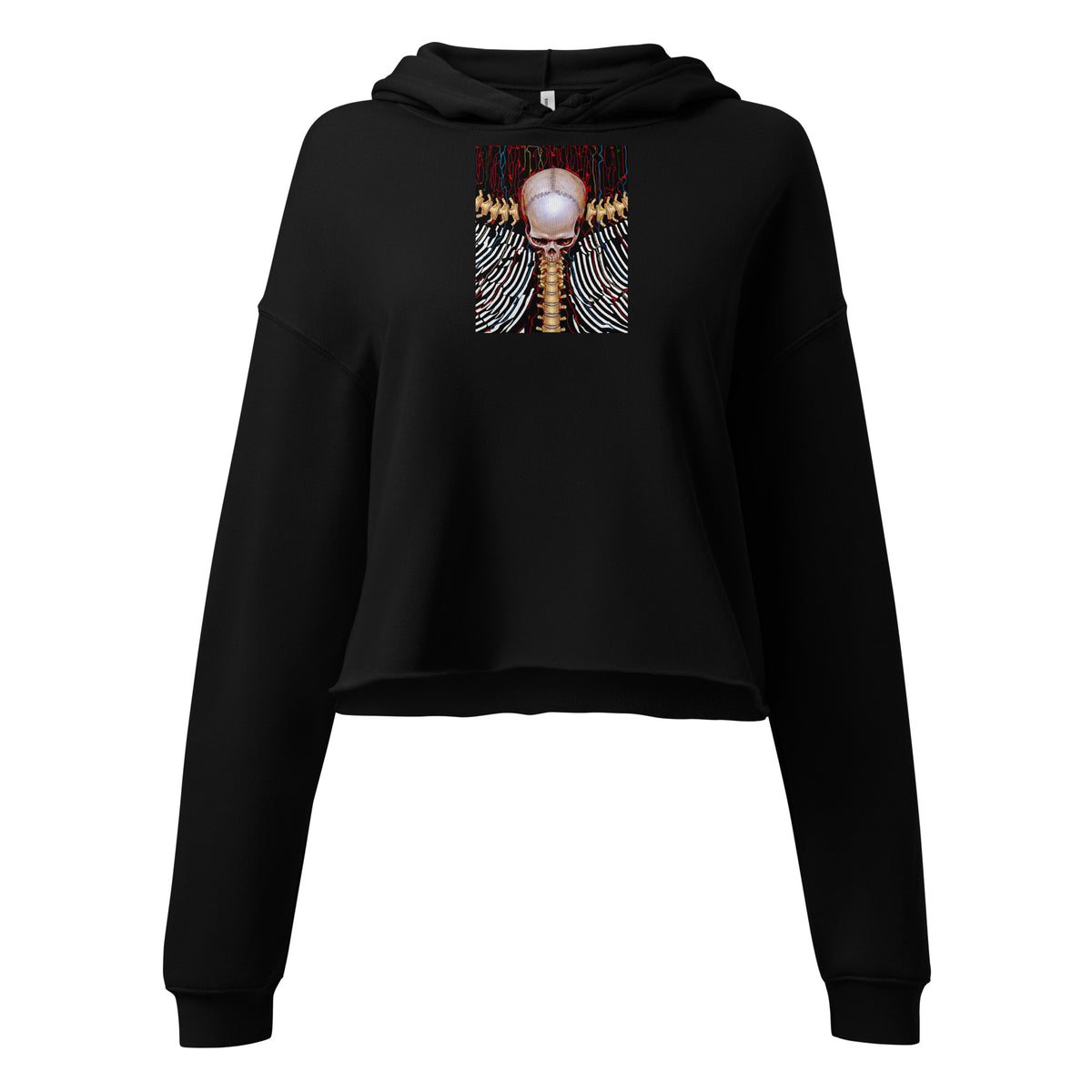 REDUCTION crop hoodie in black, front view