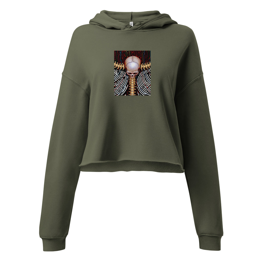 REDUCTION crop hoodie in military green, front view