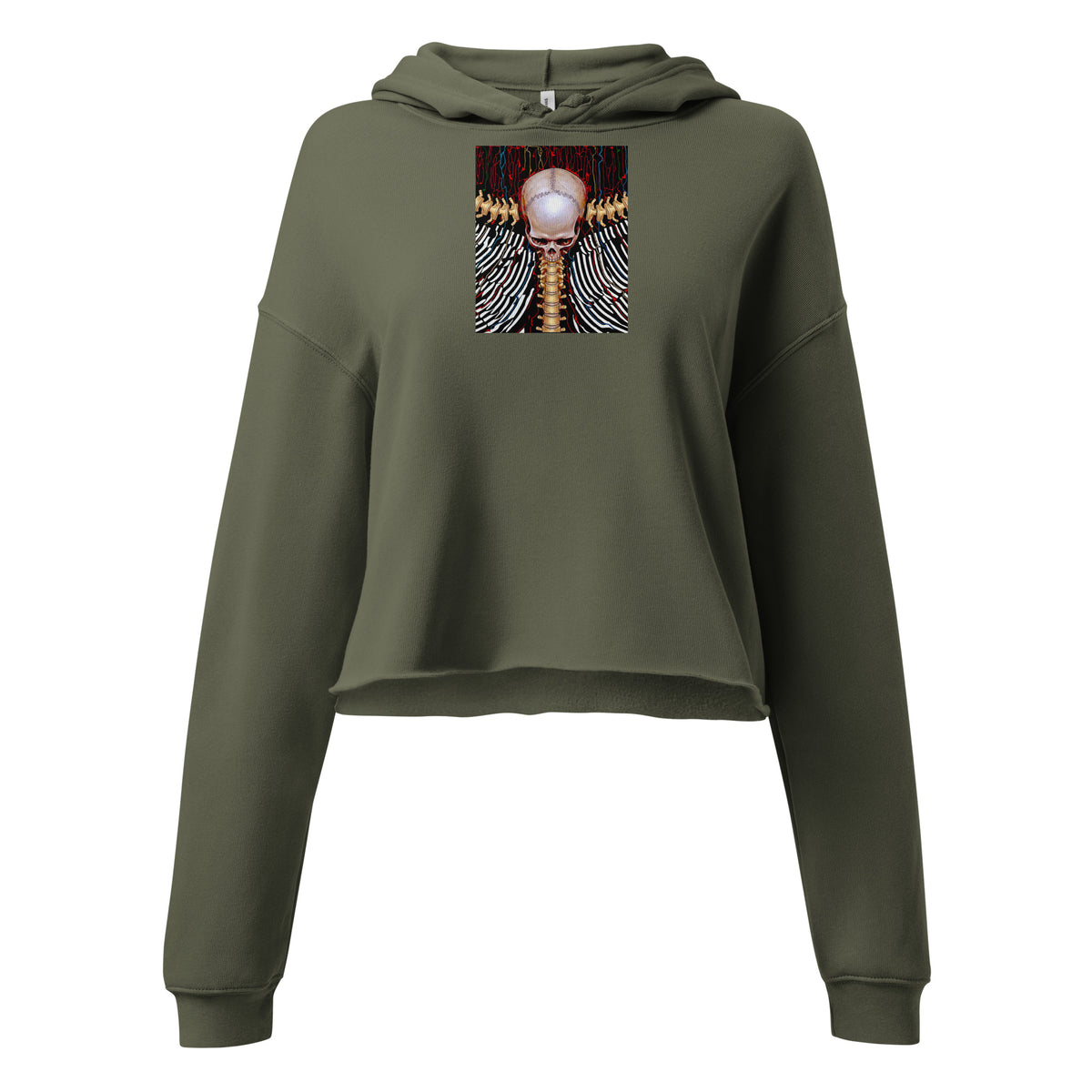 REDUCTION crop hoodie in military green, front view