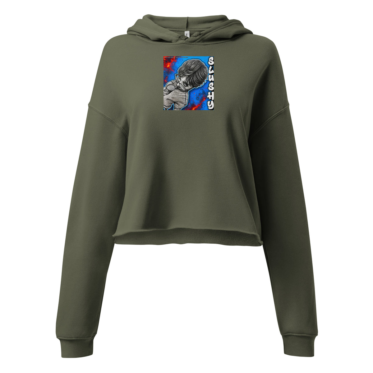 SLUSHY crop Hoodie in military green, front view
